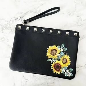 WHITE HOUSE BLACK MARKET Black Clutch with Sunflower Embellishment NWT
